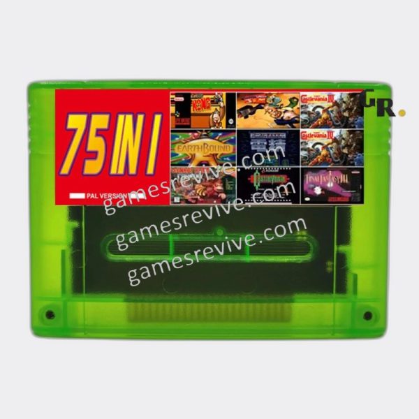 Super 75 en 1 version EUR — cartouche Super Nintendo avec pile de sauvegarde