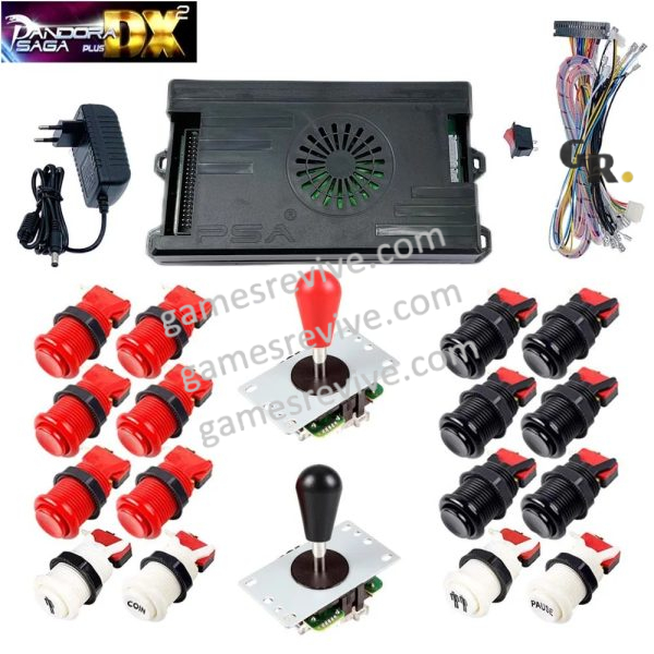 Kit borne d'arcade Pandora Saga DX 2 Plus — joysticks et boutons, 9 800 jeux — Rouge et noir Kit borne d'arcade Pandora Saga DX 2 Plus — joysticks et boutons, 9 800 jeux