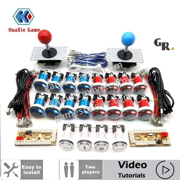 Kit boutons et joysticks d'arcade LED transparents — USB zéro latence, 2 joueurs