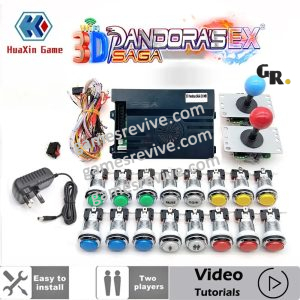Kit borne Pandora Saga EX 3D — 6 666 jeux, boutons LED chromés 12 V