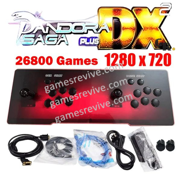 Console d'arcade Pandora Saga Plus DX — 26 800 jeux, 6 boutons, pause et sauvegarde — Décor A Console d'arcade Pandora Saga Plus DX — 26 800 jeux, 6 boutons, pause et sauvegarde