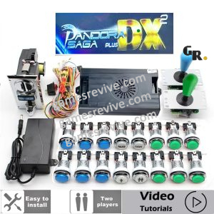 Kit borne d&rsquo;arcade Pandora Saga DX — joysticks SANWA, boutons LED, monnayeur