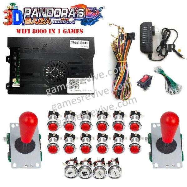 Pandora Saga EX2 3D — 8 000 jeux, carte seule ou kit complet SANWA — Kit tout rouge Pandora Saga EX2 3D — 8 000 jeux, carte seule ou kit complet SANWA