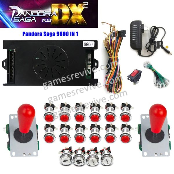 Pandora Saga DX2 — 9 800 jeux, carte seule ou kit complet SANWA — Kit tout rouge Pandora Saga DX2 — 9 800 jeux, carte seule ou kit complet SANWA