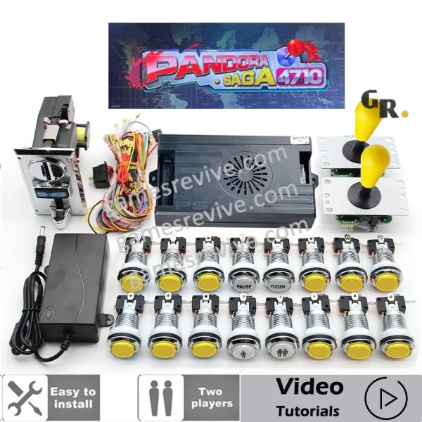 Kit borne d'arcade Pandora Saga — 4 710 jeux, SANWA et boutons LED — Tout jaune Kit borne d'arcade Pandora Saga — 4 710 jeux, SANWA et boutons LED
