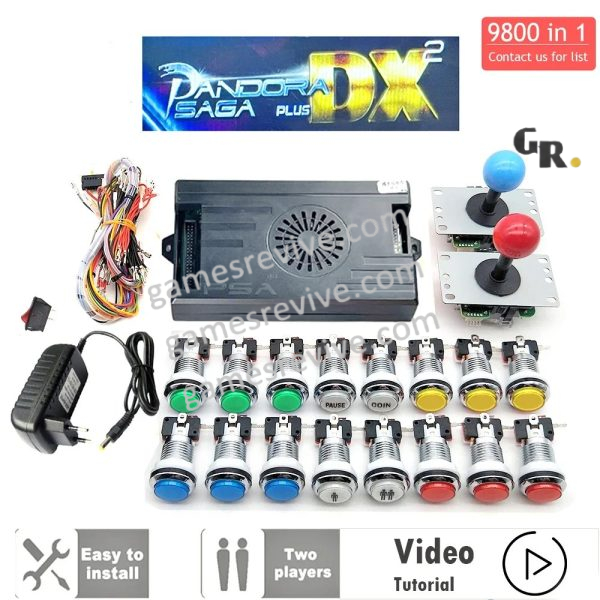 Kit borne d'arcade Pandora Saga DX — boutons LED argent, 4 joueurs, 9 800 jeux — Multicolore Kit borne d'arcade Pandora Saga DX — boutons LED argent, 4 joueurs, 9 800 jeux