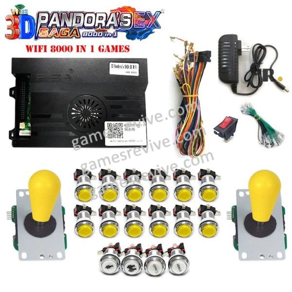Pandora Saga EX2 3D — 8 000 jeux, carte seule ou kit complet SANWA — Kit tout jaune Pandora Saga EX2 3D — 8 000 jeux, carte seule ou kit complet SANWA