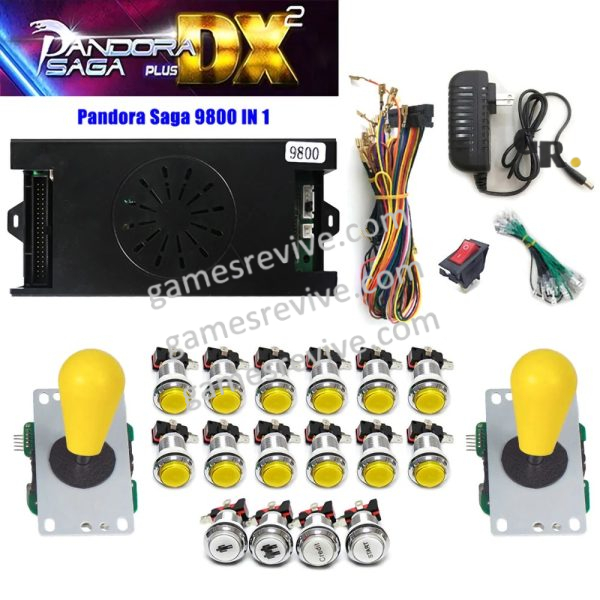 Pandora Saga DX2 — 9 800 jeux, carte seule ou kit complet SANWA — Kit tout jaune Pandora Saga DX2 — 9 800 jeux, carte seule ou kit complet SANWA