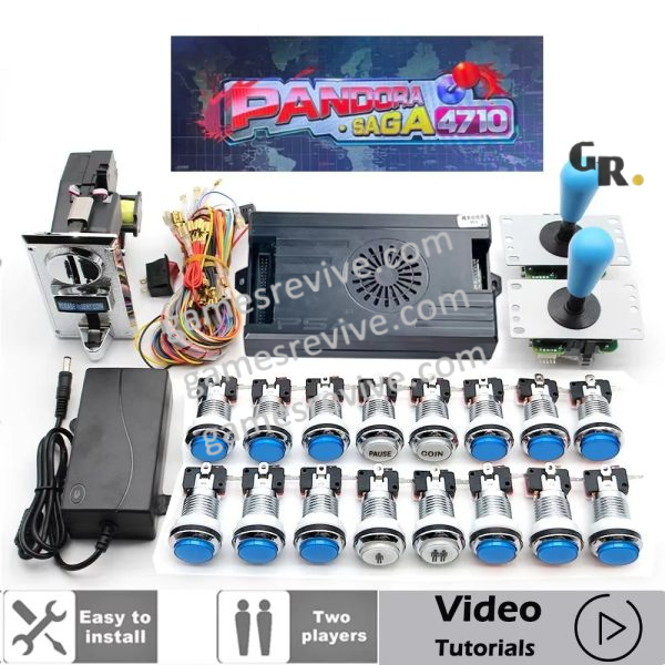 Kit borne d'arcade Pandora Saga — 4 710 jeux, SANWA et boutons LED — Tout bleu Kit borne d'arcade Pandora Saga — 4 710 jeux, SANWA et boutons LED