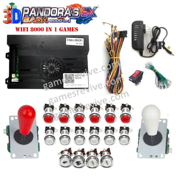 Pandora Saga EX2 3D — 8 000 jeux, carte seule ou kit complet SANWA — Kit rouge et blanc Pandora Saga EX2 3D — 8 000 jeux, carte seule ou kit complet SANWA