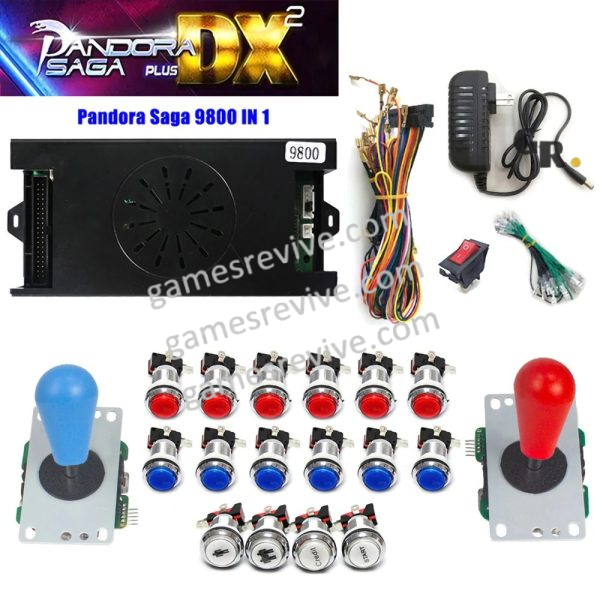 Pandora Saga DX2 — 9 800 jeux, carte seule ou kit complet SANWA — Kit rouge et bleu Pandora Saga DX2 — 9 800 jeux, carte seule ou kit complet SANWA