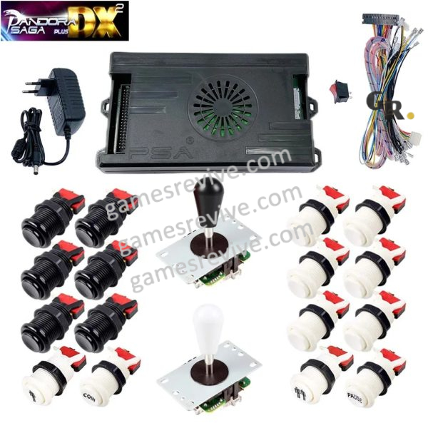 Kit borne d'arcade Pandora Saga DX 2 Plus — joysticks et boutons, 9 800 jeux — Noir et blanc Kit borne d'arcade Pandora Saga DX 2 Plus — joysticks et boutons, 9 800 jeux