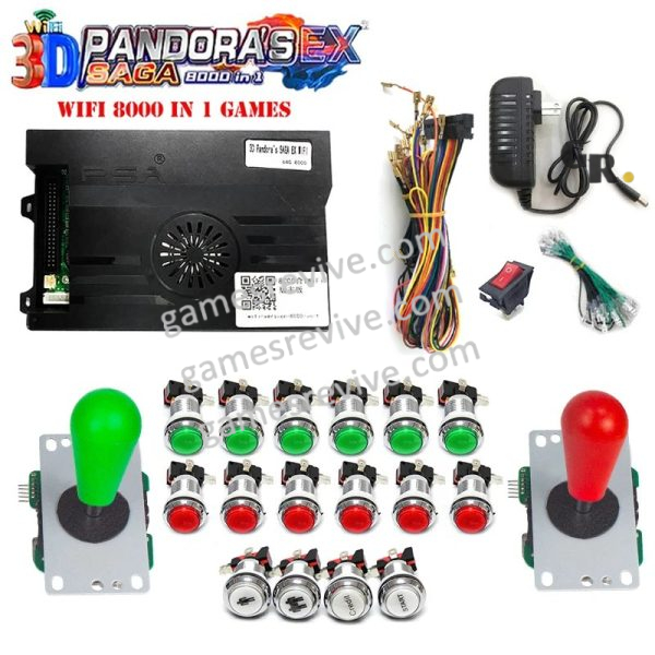Pandora Saga EX2 3D — 8 000 jeux, carte seule ou kit complet SANWA — Kit vert et rouge Pandora Saga EX2 3D — 8 000 jeux, carte seule ou kit complet SANWA