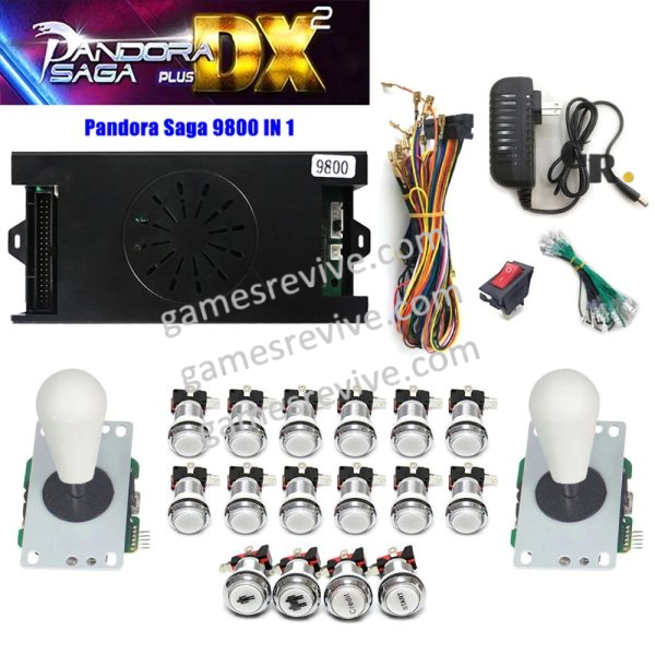 Pandora Saga DX2 — 9 800 jeux, carte seule ou kit complet SANWA — Kit tout blanc Pandora Saga DX2 — 9 800 jeux, carte seule ou kit complet SANWA