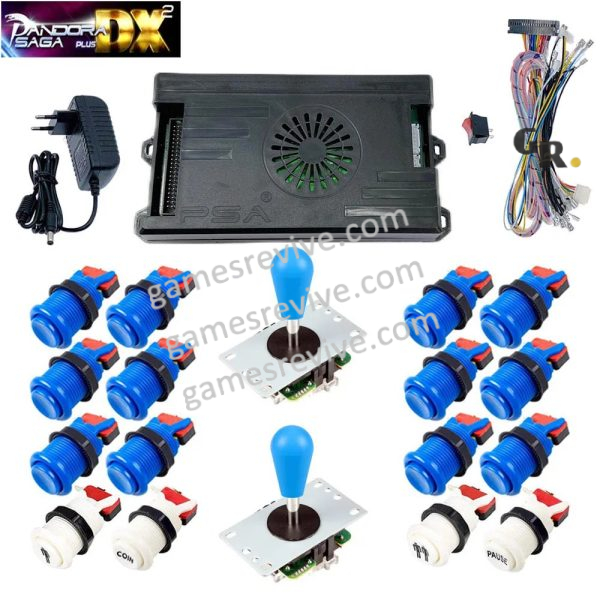 Kit borne d'arcade Pandora Saga DX 2 Plus — joysticks et boutons, 9 800 jeux — Tout bleu Kit borne d'arcade Pandora Saga DX 2 Plus — joysticks et boutons, 9 800 jeux