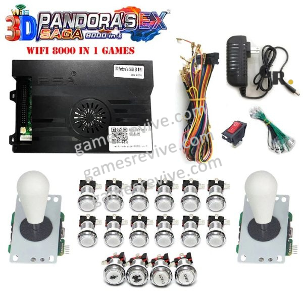 Pandora Saga EX2 3D — 8 000 jeux, carte seule ou kit complet SANWA — Kit tout blanc Pandora Saga EX2 3D — 8 000 jeux, carte seule ou kit complet SANWA