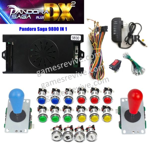 Pandora Saga DX2 — 9 800 jeux, carte seule ou kit complet SANWA — Kit trois couleurs Pandora Saga DX2 — 9 800 jeux, carte seule ou kit complet SANWA