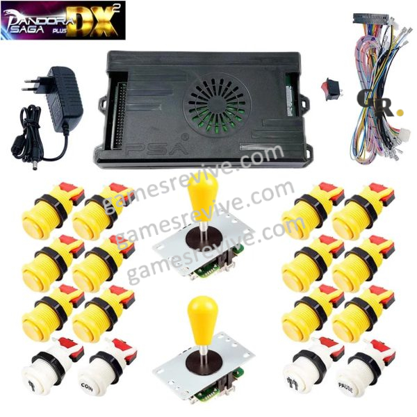 Kit borne d'arcade Pandora Saga DX 2 Plus — joysticks et boutons, 9 800 jeux — Tout jaune Kit borne d'arcade Pandora Saga DX 2 Plus — joysticks et boutons, 9 800 jeux