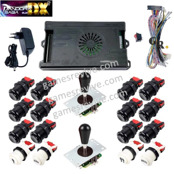 Kit borne d'arcade Pandora Saga DX 2 Plus — joysticks et boutons, 9 800 jeux — Tout noir Kit borne d'arcade Pandora Saga DX 2 Plus — joysticks et boutons, 9 800 jeux