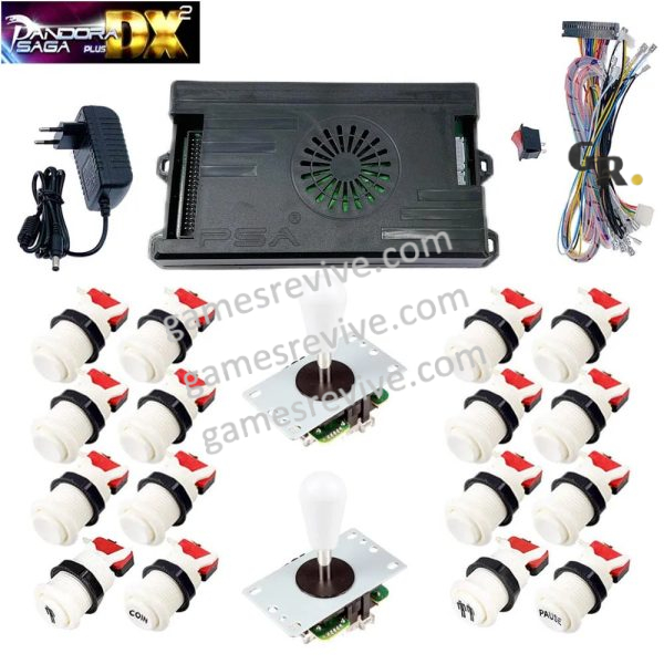Kit borne d'arcade Pandora Saga DX 2 Plus — joysticks et boutons, 9 800 jeux — Tout blanc Kit borne d'arcade Pandora Saga DX 2 Plus — joysticks et boutons, 9 800 jeux