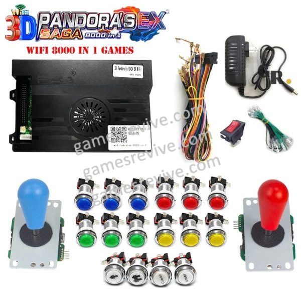 Pandora Saga EX2 3D — 8 000 jeux, carte seule ou kit complet SANWA — Kit multicolore Pandora Saga EX2 3D — 8 000 jeux, carte seule ou kit complet SANWA