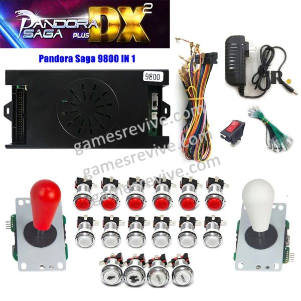 Pandora Saga DX2 — 9 800 jeux, carte seule ou kit complet SANWA — Kit rouge et blanc Pandora Saga DX2 — 9 800 jeux, carte seule ou kit complet SANWA