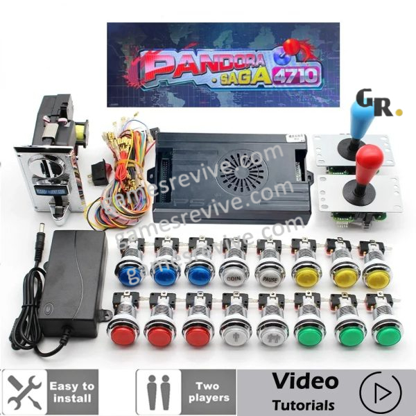 Kit borne d'arcade Pandora Saga — 4 710 jeux, SANWA et boutons LED — Multicolore Kit borne d'arcade Pandora Saga — 4 710 jeux, SANWA et boutons LED