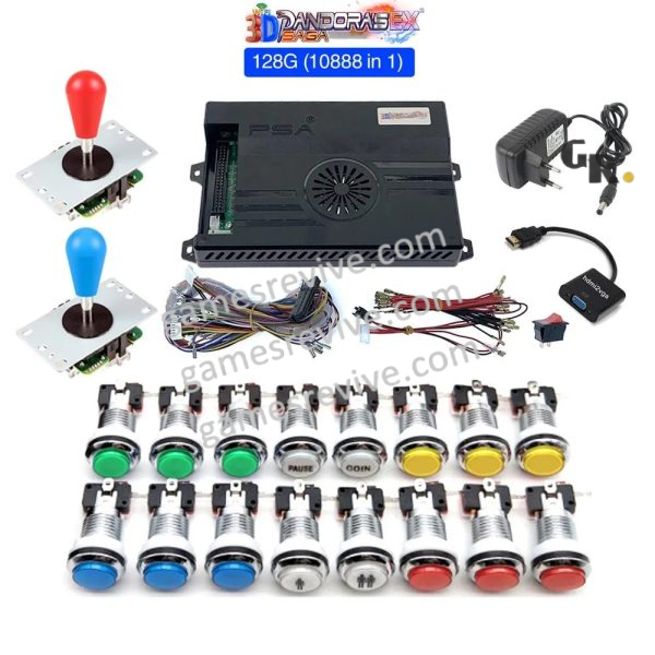 Kit borne d'arcade Pandora Saga EX2 — joysticks et boutons LED, 10 888 jeux — Multicolore Kit borne d'arcade Pandora Saga EX2 — joysticks et boutons LED, 10 888 jeux