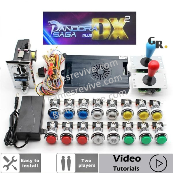 Kit borne d'arcade Pandora Saga DX — joysticks SANWA, boutons LED, monnayeur — Multicolore Kit borne d'arcade Pandora Saga DX — joysticks SANWA, boutons LED, monnayeur