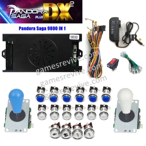 Pandora Saga DX2 — 9 800 jeux, carte seule ou kit complet SANWA — Kit bleu et blanc Pandora Saga DX2 — 9 800 jeux, carte seule ou kit complet SANWA