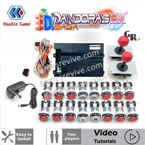 Kit borne Pandora Saga EX 3D — 6 666 jeux, boutons LED chromés 12 V — Tout rouge Kit borne Pandora Saga EX 3D — 6 666 jeux, boutons LED chromés 12 V