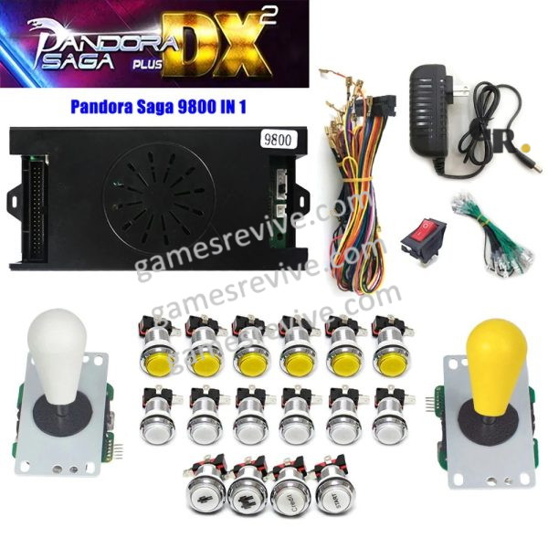 Pandora Saga DX2 — 9 800 jeux, carte seule ou kit complet SANWA — Kit jaune et blanc Pandora Saga DX2 — 9 800 jeux, carte seule ou kit complet SANWA