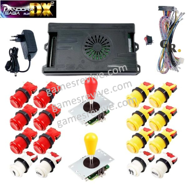 Kit borne d'arcade Pandora Saga DX 2 Plus — joysticks et boutons, 9 800 jeux — Rouge et jaune Kit borne d'arcade Pandora Saga DX 2 Plus — joysticks et boutons, 9 800 jeux