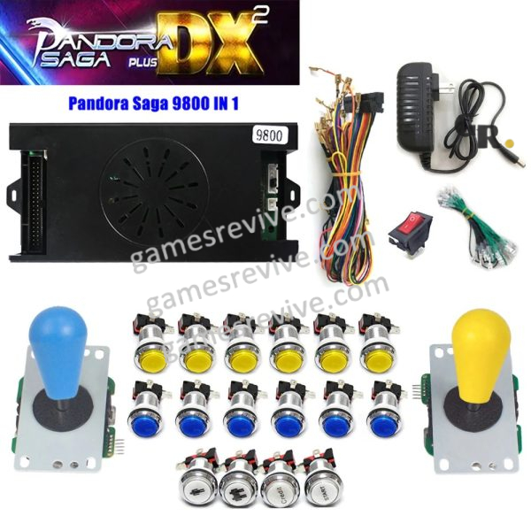 Pandora Saga DX2 — 9 800 jeux, carte seule ou kit complet SANWA — Kit jaune et bleu Pandora Saga DX2 — 9 800 jeux, carte seule ou kit complet SANWA