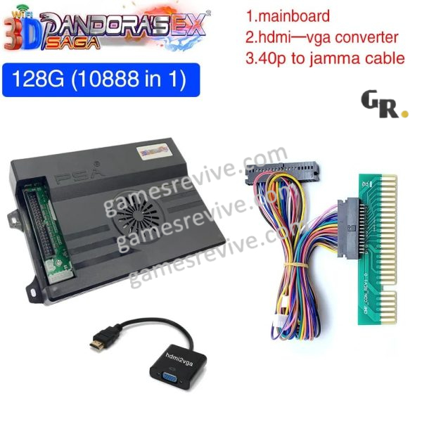 Console Pandora Saga EX2 3D — 10 888 jeux, 128 Go, kit borne — Console + adaptateur JAMMA Console Pandora Saga EX2 3D — 10 888 jeux, 128 Go, kit borne
