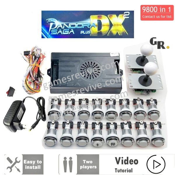 Kit borne d'arcade Pandora Saga DX — boutons LED argent, 4 joueurs, 9 800 jeux — Tout blanc Kit borne d'arcade Pandora Saga DX — boutons LED argent, 4 joueurs, 9 800 jeux
