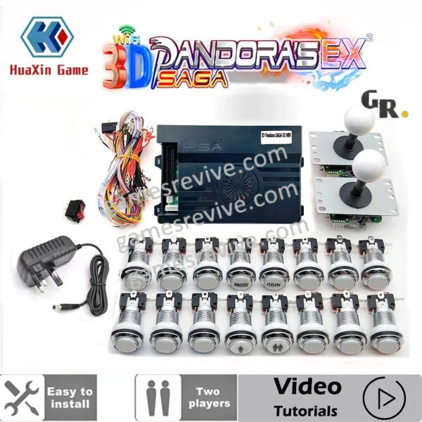 Kit borne Pandora Saga EX 3D — 6 666 jeux, boutons LED chromés 12 V — Tout blanc Kit borne Pandora Saga EX 3D — 6 666 jeux, boutons LED chromés 12 V