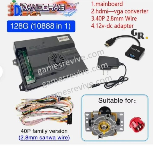 Carte Pandora Saga DX 2 Plus — version familiale, JAMMA, jusqu'à 26 800 jeux — 10 888 jeux + alimentation Carte Pandora Saga DX 2 Plus — version familiale, JAMMA, jusqu'à 26 800 jeux