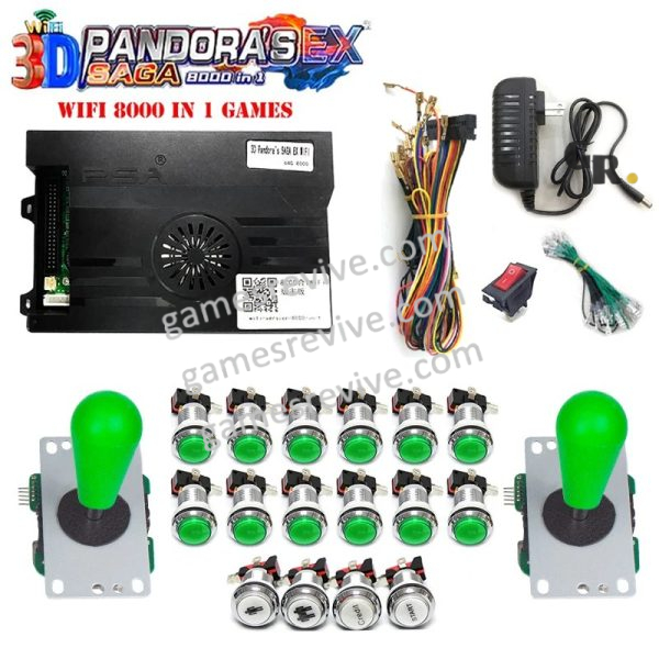 Pandora Saga EX2 3D — 8 000 jeux, carte seule ou kit complet SANWA — Kit tout vert Pandora Saga EX2 3D — 8 000 jeux, carte seule ou kit complet SANWA