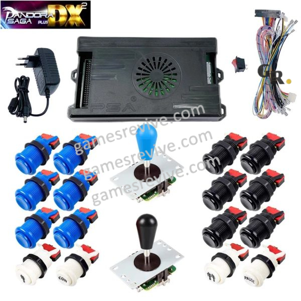 Kit borne d'arcade Pandora Saga DX 2 Plus — joysticks et boutons, 9 800 jeux — Bleu et noir Kit borne d'arcade Pandora Saga DX 2 Plus — joysticks et boutons, 9 800 jeux