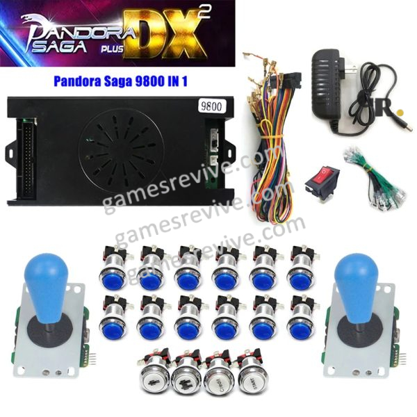 Pandora Saga DX2 — 9 800 jeux, carte seule ou kit complet SANWA — Kit tout bleu Pandora Saga DX2 — 9 800 jeux, carte seule ou kit complet SANWA