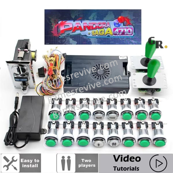 Kit borne d'arcade Pandora Saga — 4 710 jeux, SANWA et boutons LED — Tout vert Kit borne d'arcade Pandora Saga — 4 710 jeux, SANWA et boutons LED